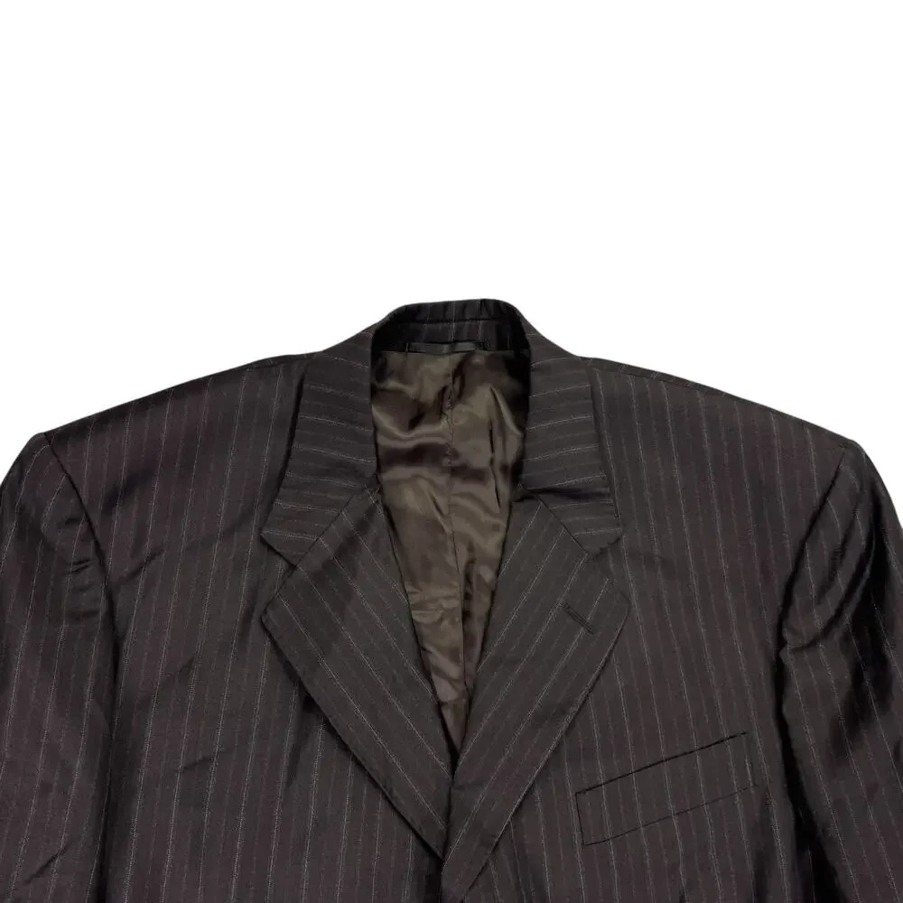 Michael Kors Mens Classic Fit Wool Blend Striped Suit Jacket Brown Blue 46R